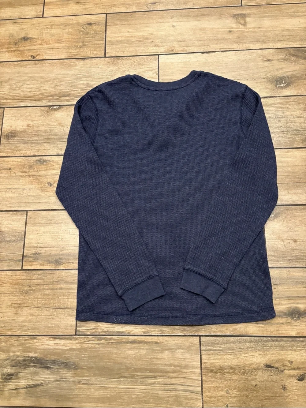 George Mens Medium Navy Blue Waffle Knit Thermal Long Sleeve Henley Shirt